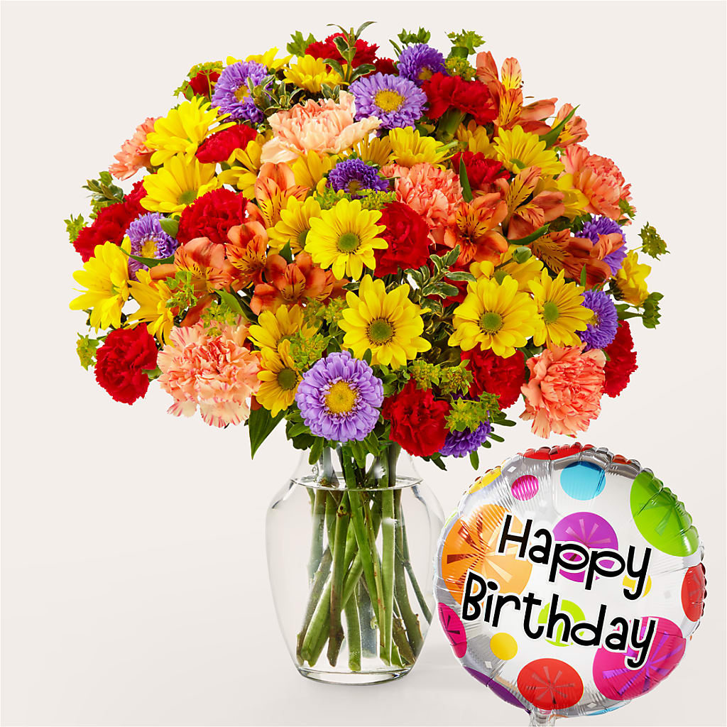 Kaleidoscope Bouquet with Birthday Balloon – Fiesta, Las Cruces NM