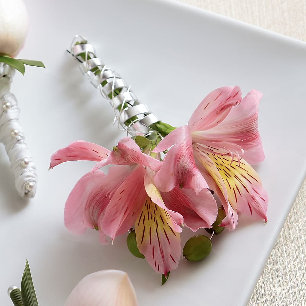 Pink Peruvian Lily Boutonniere – Fiesta, Las Cruces NM